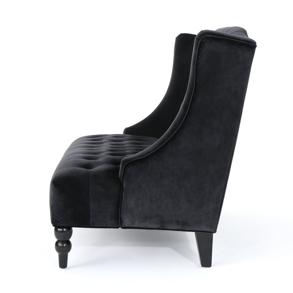 Nurturing Upholstered Loveseat with Wing Back and Diamond Tufting, Black - Grand Goldman Shop