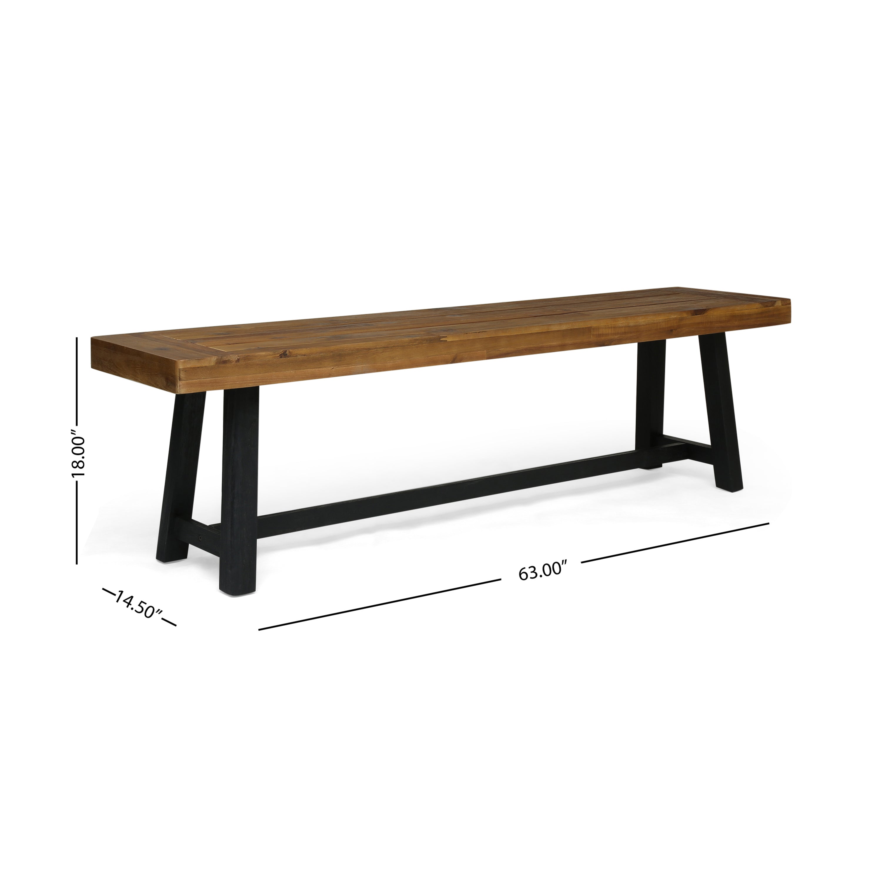 Cloud Outdoor Bench with Acacia Wood Frame and Slat Panel Design, Set of 2,Sandblast Teak Finish and Black - Grand Goldman Shop