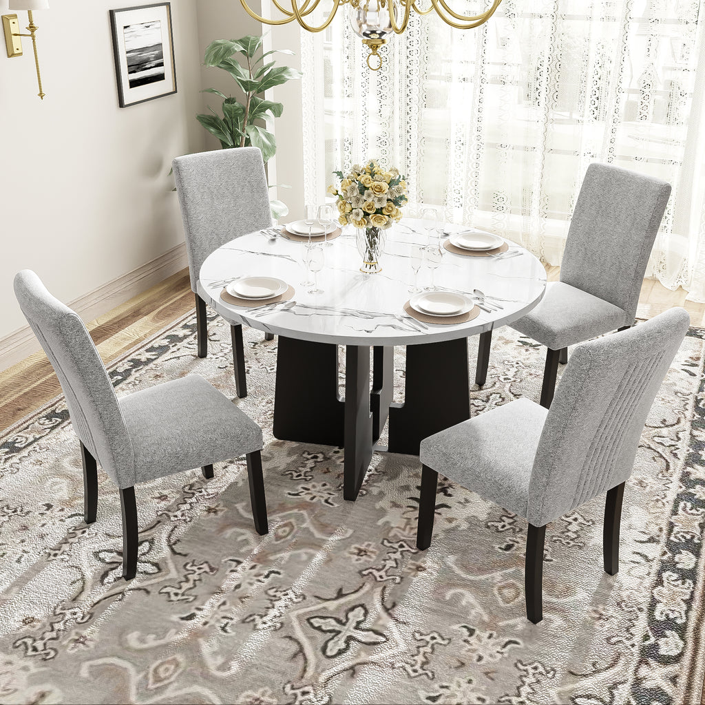 5-Piece Round Dining Table set, 43-Inch Modern Dining Table and 4 Upholstered Chairs for Dining Room, Kitchen Room, Living Room, Easy Assembly - Grand Goldman Shop