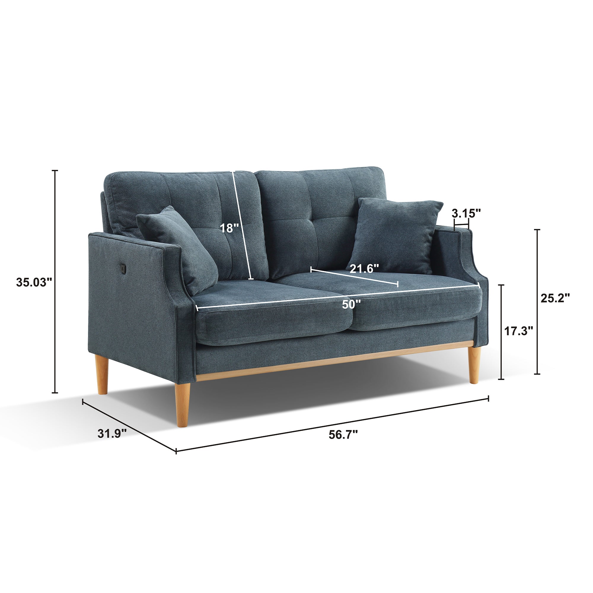 Loveseats 2 Seater Sofa For Primary Living Space , Bed Room, Office, waterproof fabric , USB Charge Port , 2  Pillows,Wood Legs - Grand Goldman Shop