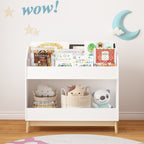 White Wooden Kids Bookcase Organizer with Storage, 3-Tier Toddler Book Display Shelf for Bedroom or Playroom - Grand Goldman