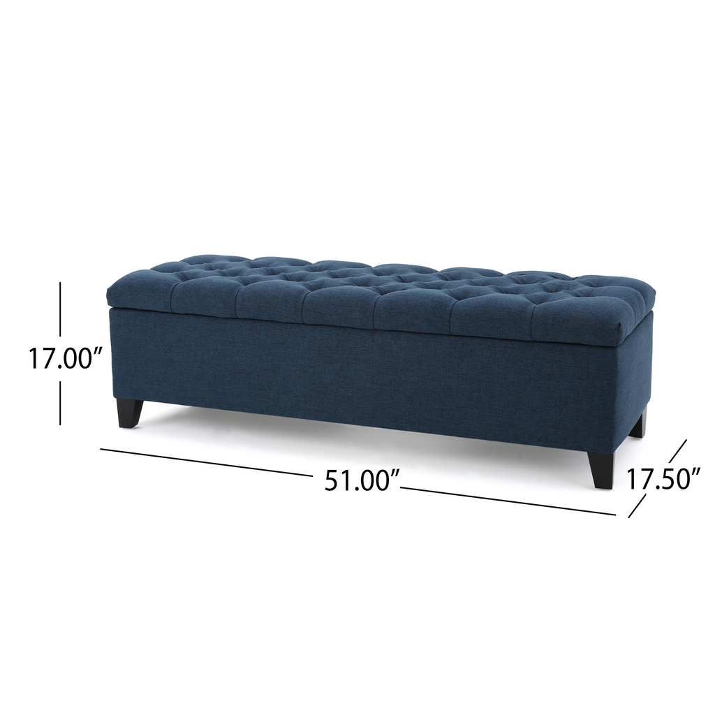 GLOUSTER Contemporary Storage Ottoman V2 with Button Tufted Design in Navy Blue Fabric, 51 Inch - Grand Goldman Shop
