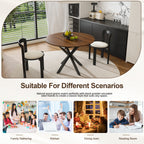 Modern Solid Wood Veneer Retractable Dining Table, Round Extendable 6-Person Table, Walnut MDF with Carbon Steel Base, 42-58 Inches - Grand Goldman Shop