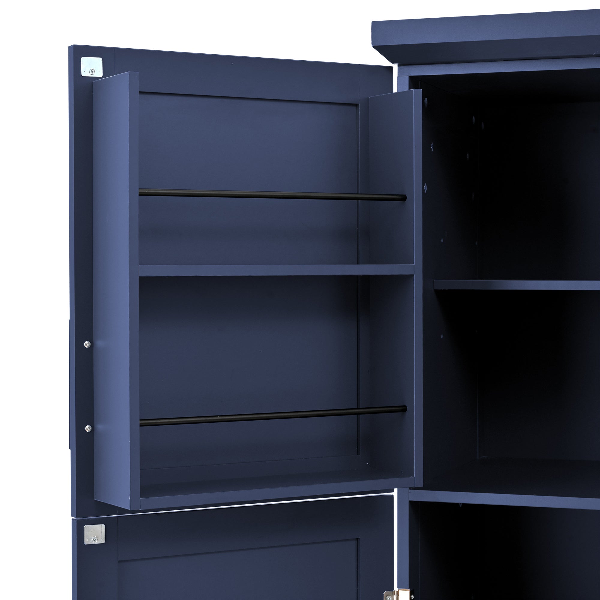[Assembly Video Provided] TOPMAX 35.5x17.6x70.9inch Freestanding Kitchen Pantry Cabinet, Tall Storage Cabinet with 4 Doors, 2 Door Shelves, 8 Pull-out Trays and Adjustable Shelf for Dining Room, Blue - Grand Goldman Shop