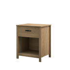 Wood Nightstand with Drawer and Open Shelf, Modern Bedside Table with Storage, Wooden End Table for Bedroom, Living Room or Apartment, Natural Finish, Brown - Grand Goldman Shop