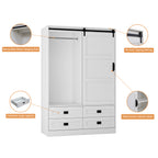 Tall Bedroom Armoire Wardrobe Closet Clothing Storage Cabinet with Hanging Rod Barn Door Drawers Open Shelves - Grand Goldman Shop