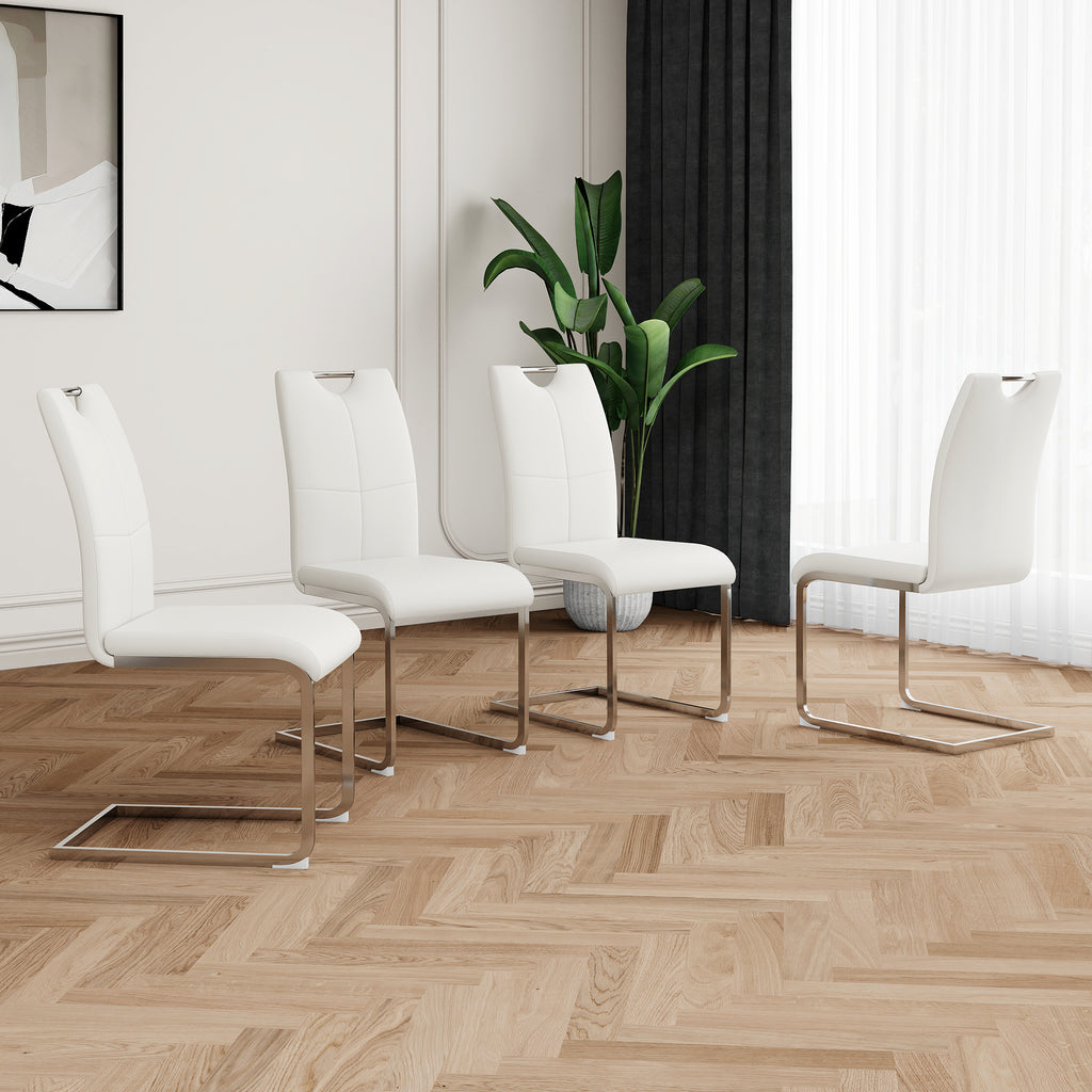 Modern Dining Chairs with Faux Leather Padded Seat Dining Living Room Chairs Upholstered Chair with Chrome Metal Legs Design for Kitchen, Living, Bedroom, Dining Room Side Chairs Set of 4 - Grand Goldman Shop