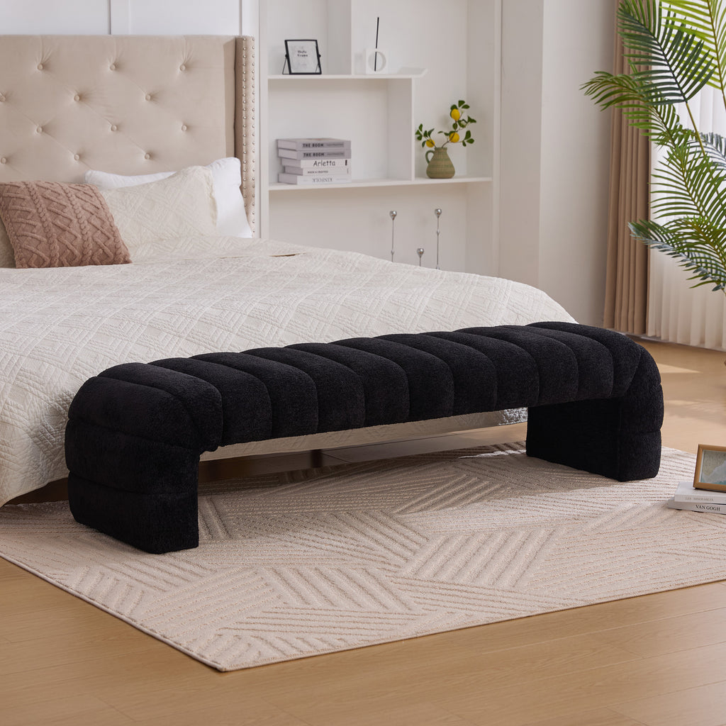 Modern Upholstered Armless Bed Bench with Channel Tufted Design in Black Chenille - Grand Goldman Shop