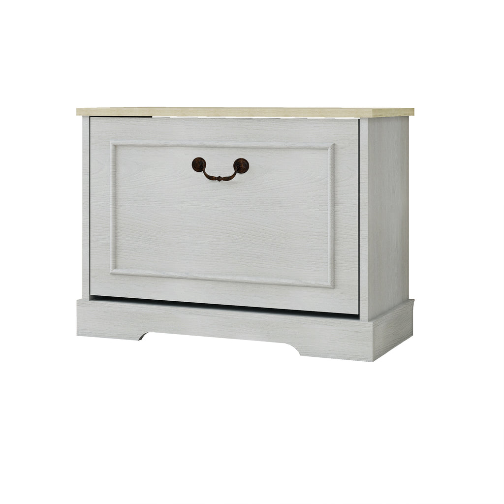 Shoe Storage Bench with 1 Flip Drawer and Adjustable Shelf, Small Shoe Cabinet  for Entryway, Hallway, Bedroom-Antique White - Grand Goldman Shop