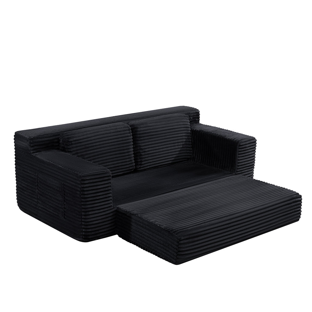 Corduroy Cloud Double Sofa, 2-in-1 Convertible Sofa Bed, Comfortable Boneless Double Sofa, Suitable for Living Room, Apartment, Small Space Black - Grand Goldman Shop