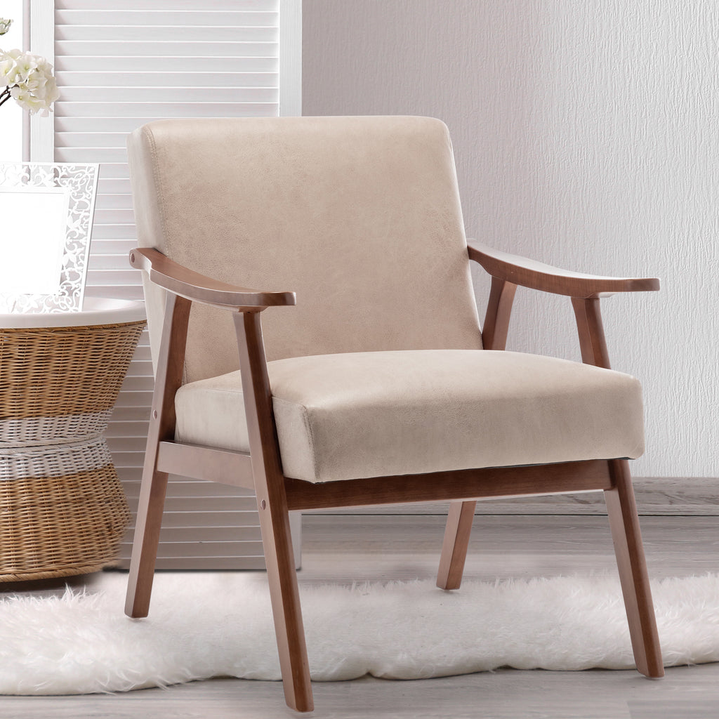 Mid-Century Modern Wingback Accent Chair with Solid Wood Frame and Extra-Thick Backrest – Lounge Chair for Living Room, Bedroom, or Reading Room - Grand Goldman Shop