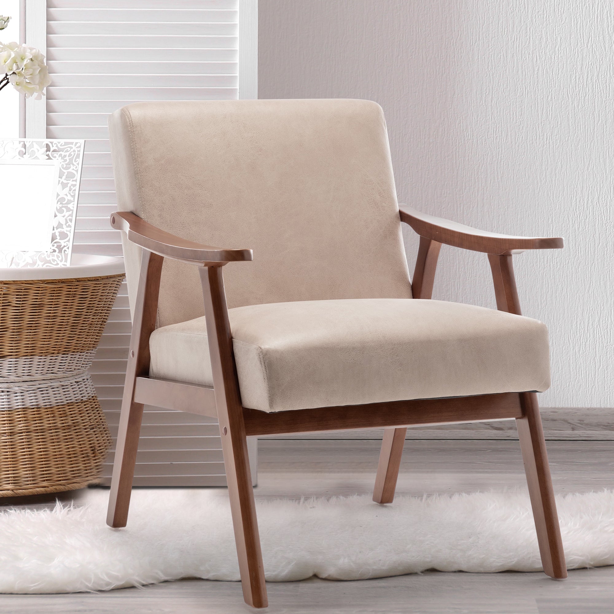 Mid-Century Modern Wingback Accent Chair with Solid Wood Frame and Extra-Thick Backrest – Lounge Chair for Living Room, Bedroom, or Reading Room - Grand Goldman Shop