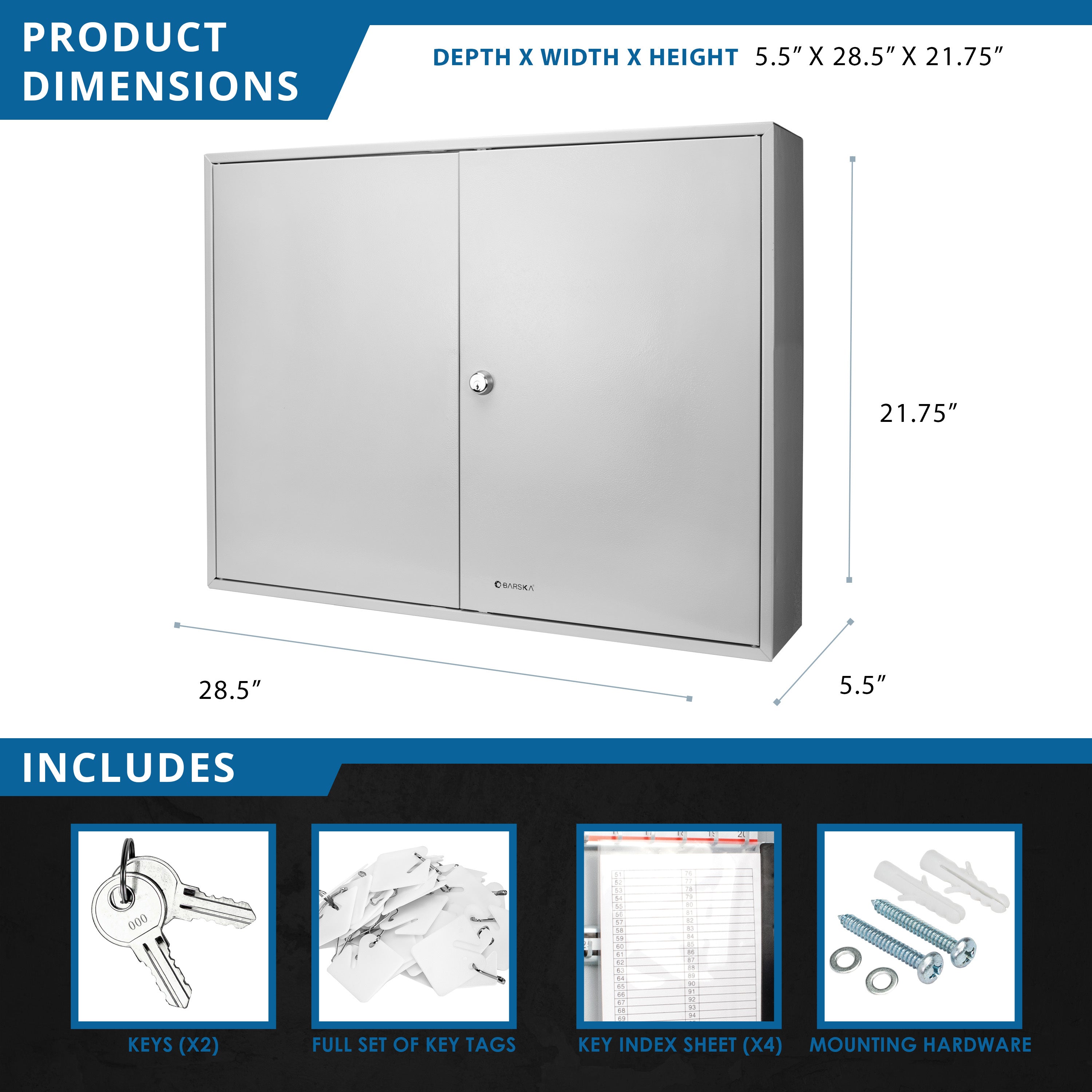 Steel Key Cabinet with Key Lock, 320 Capacity, Gray - Grand Goldman