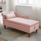 Pink Chaise Lounge Indoor, Velvet Lounge Chair for Bedroom with Storage & Pillow, Modern Upholstered Rolled Arm Chase Lounge for Sleeping with Nailhead Trim for Living Room Bedroom Office - Grand Goldman Shop