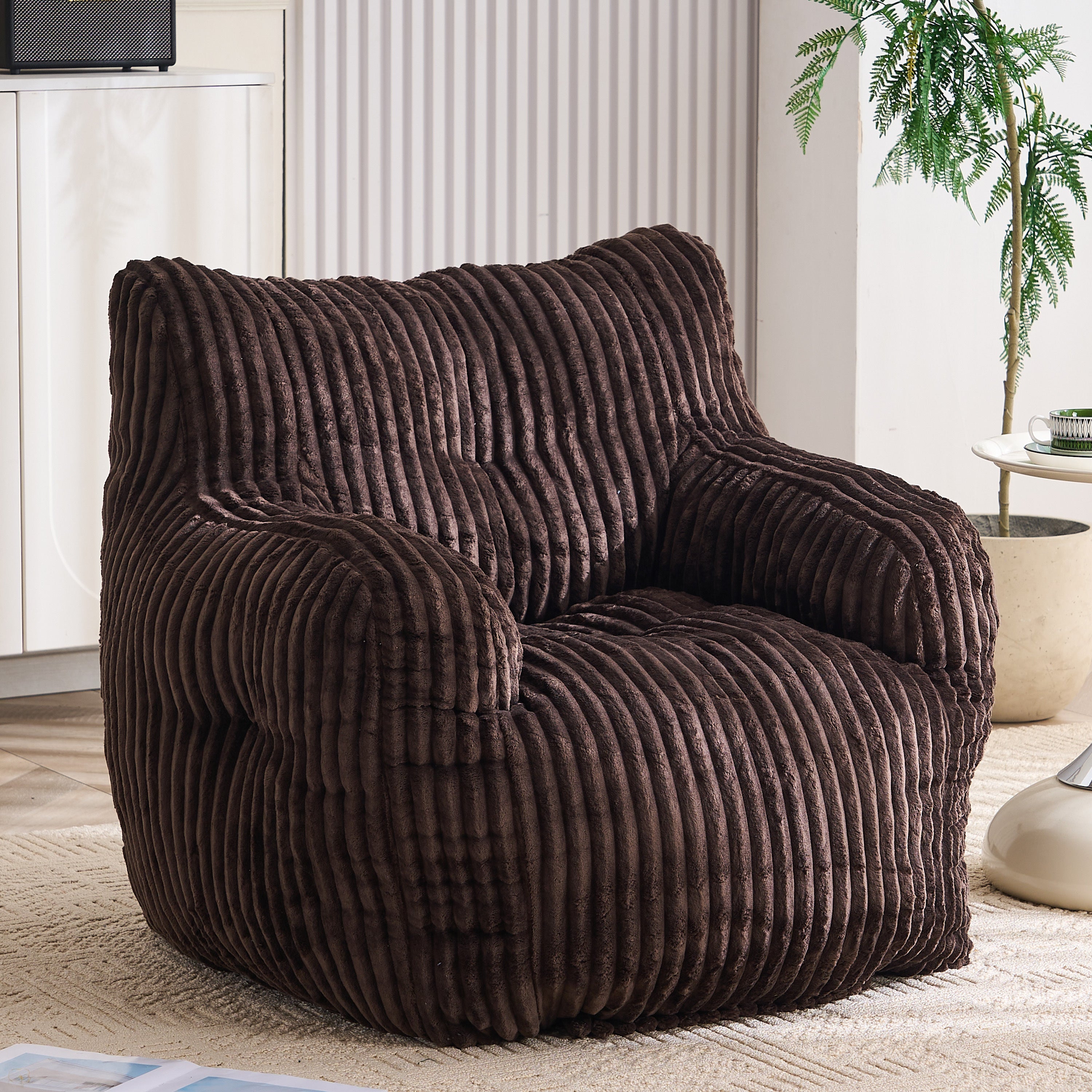 010-Soft Fluffy Corduroy Fabric Bean Bag Chair Filled With Memory Sponge,Brown - Grand Goldman Shop