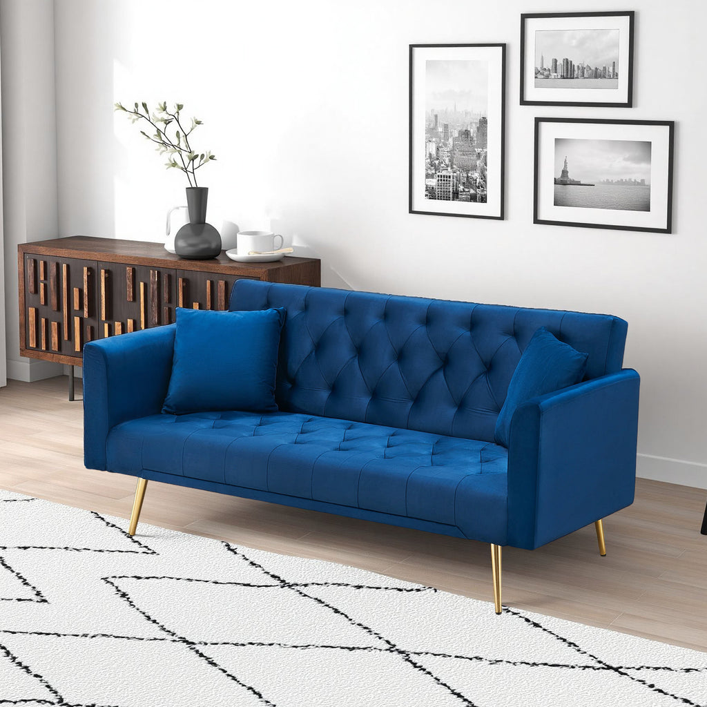 71-inch convertible love seat sofa, American retro blue velvet material, suitable for small living room, bedroom, office - Grand Goldman Shop