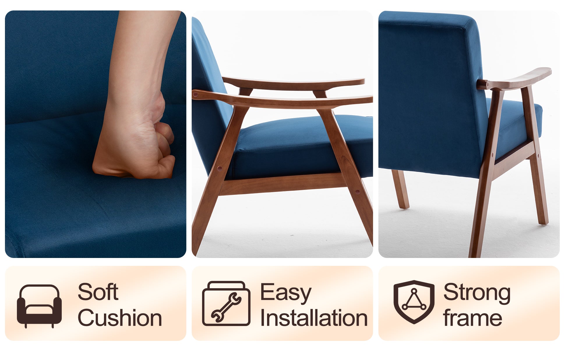 Mid-Century Modern Wingback Accent Chair with Solid Wood Frame and Extra-Thick Backrest – Lounge Chair for Living Room, Bedroom, or Reading Room - Grand Goldman Shop