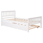 Twin Bed with Trundle, Platform Bed Frame with Headboard and Footboard, for Bedroom Small Living Space,No Box Spring Needed,White - Grand Goldman Shop