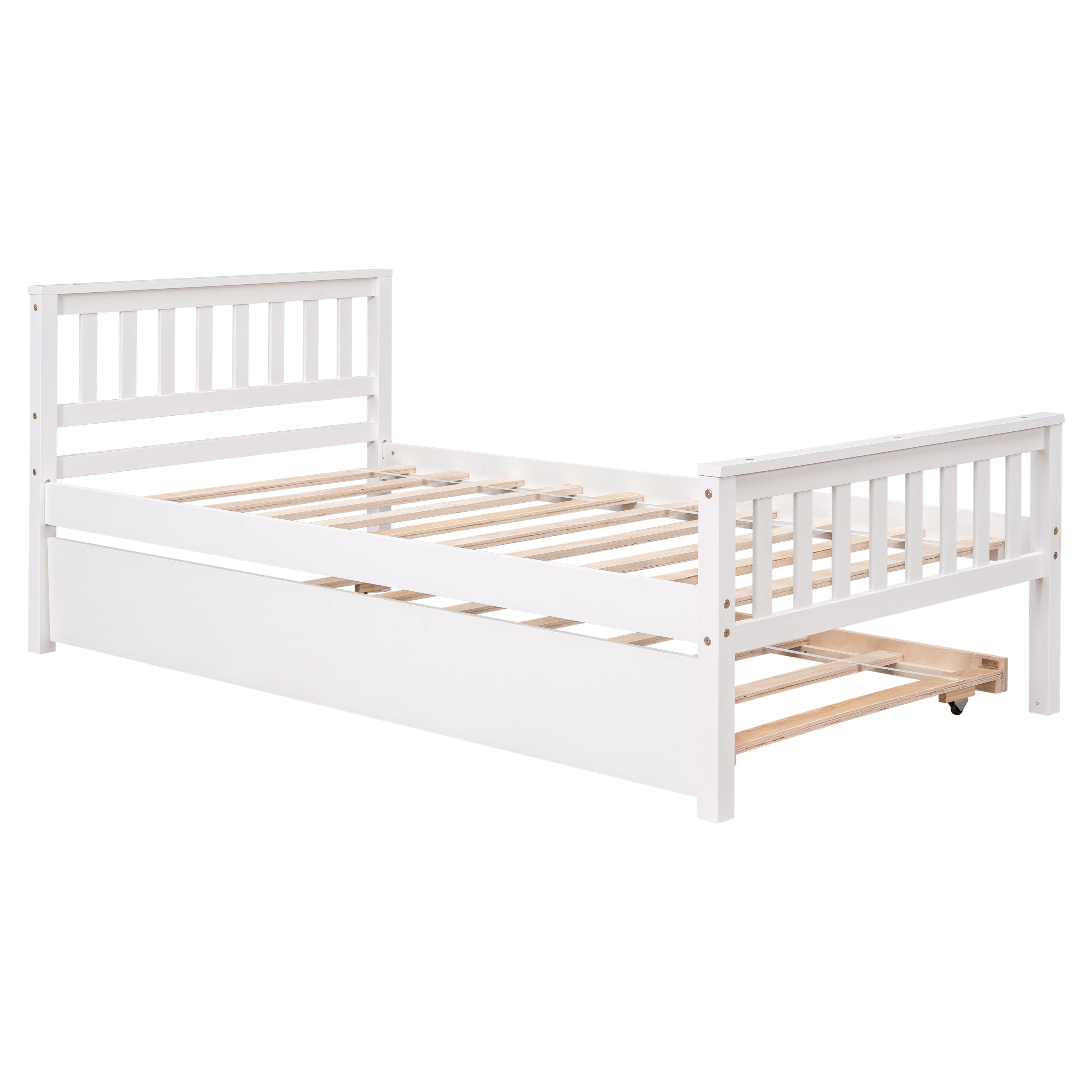 Twin Bed with Trundle, Platform Bed Frame with Headboard and Footboard, for Bedroom Small Living Space,No Box Spring Needed,White - Grand Goldman Shop