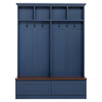 Farmhouse 4-in-1 Hall Tree with Wood Grain Bench, Mudroom Versatile Coat Rack with 2 Large Drawer, Entrance Organizer for Hallway, Living Room, Blue, 55.9'W (OLD SKU: N721P313099C) - Grand Goldman Shop