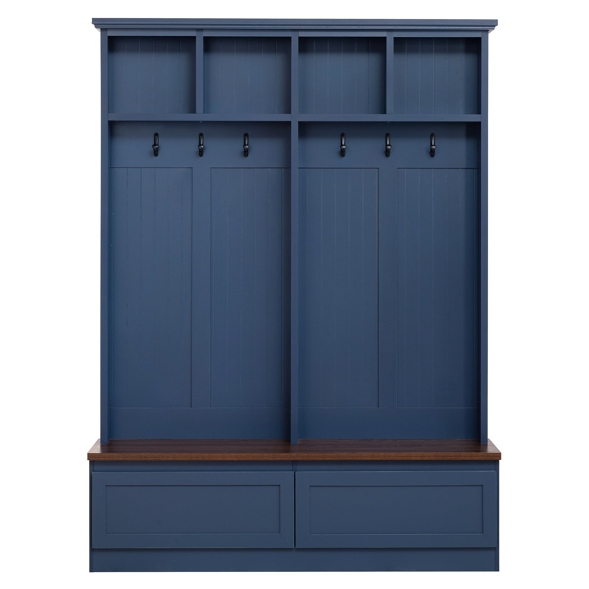 Farmhouse 4-in-1 Hall Tree with Wood Grain Bench, Mudroom Versatile Coat Rack with 2 Large Drawer, Entrance Organizer for Hallway, Living Room, Blue, 55.9'W (OLD SKU: N721P313099C) - Grand Goldman Shop