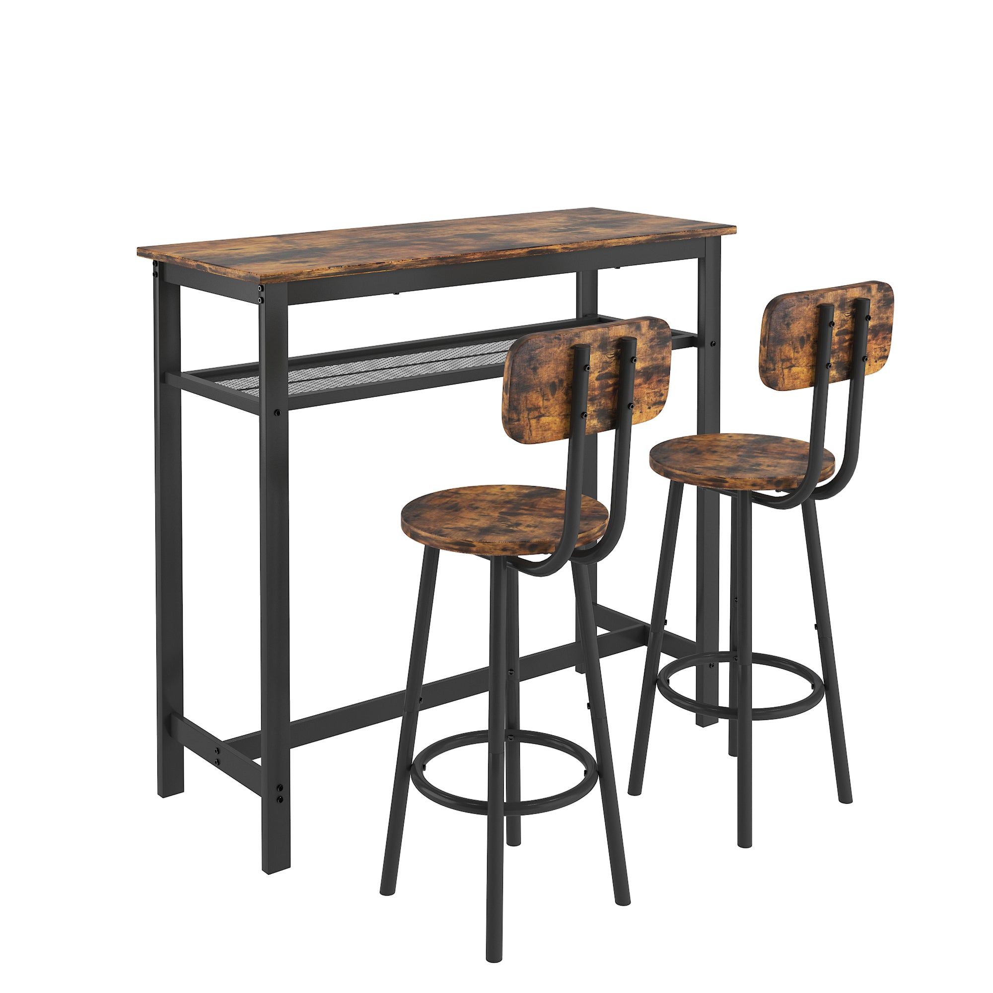 Bar table, equipped with 2 bar stools , with backrest and partition (Rustic Brown) - Grand Goldman Shop
