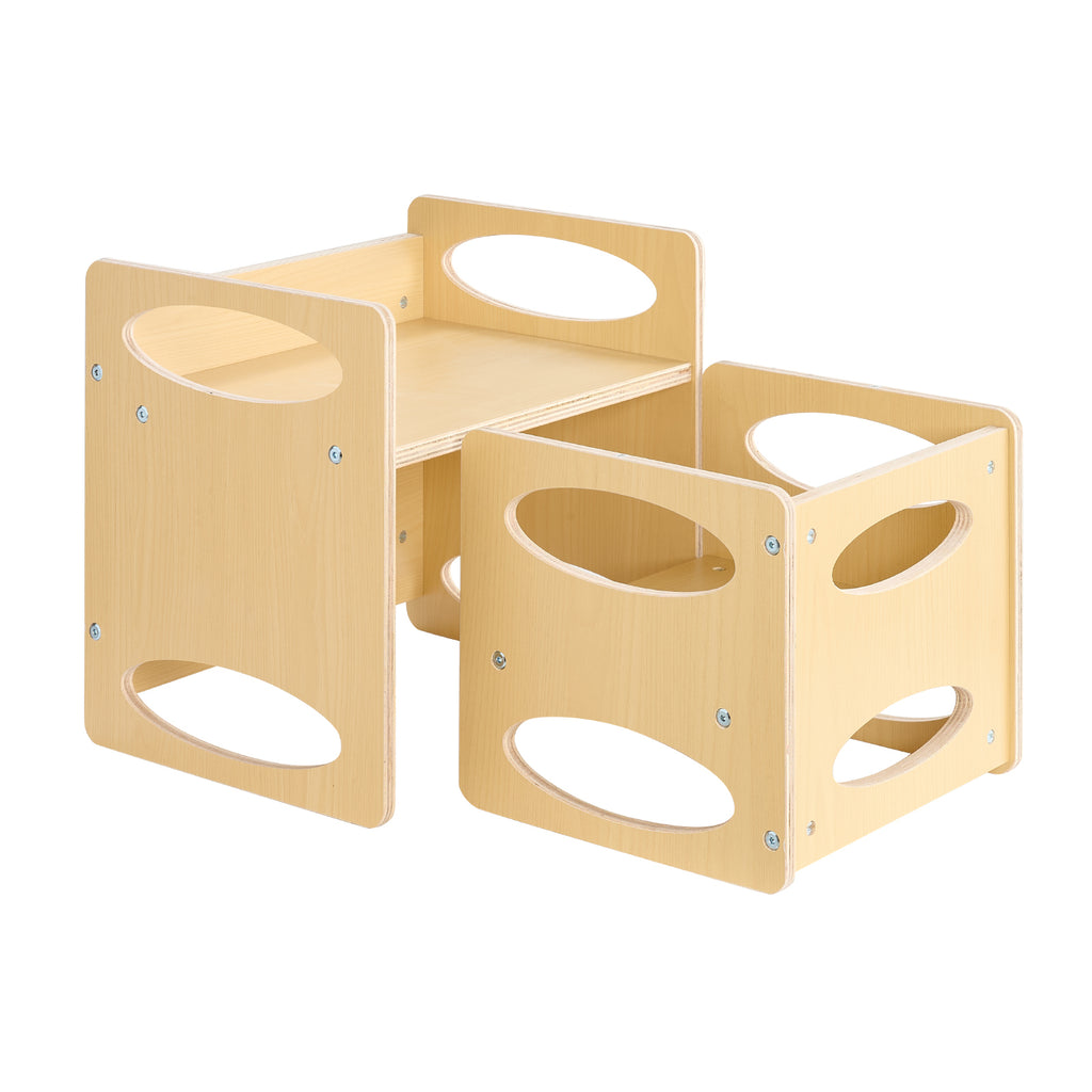 Montessori Weaning Table and Chair Set, Wooden Toddler Table and Chair Set for Aged 1-5, Adjustable Height Kids Montessori Ch