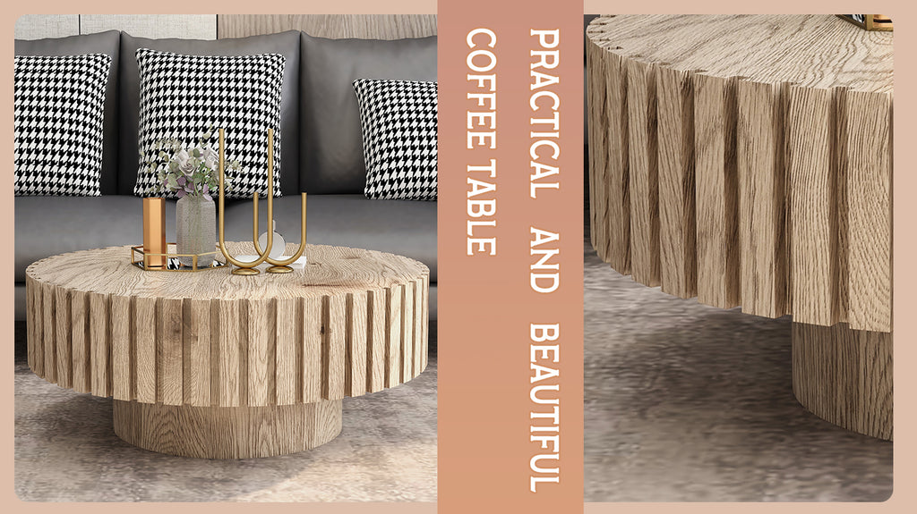 Modern minimalist circular coffee table 31.4'' with natural wood texture, stable and durable, enhancing spatial aesthetics suitable for living rooms, study rooms and offices. - Grand Goldman Shop