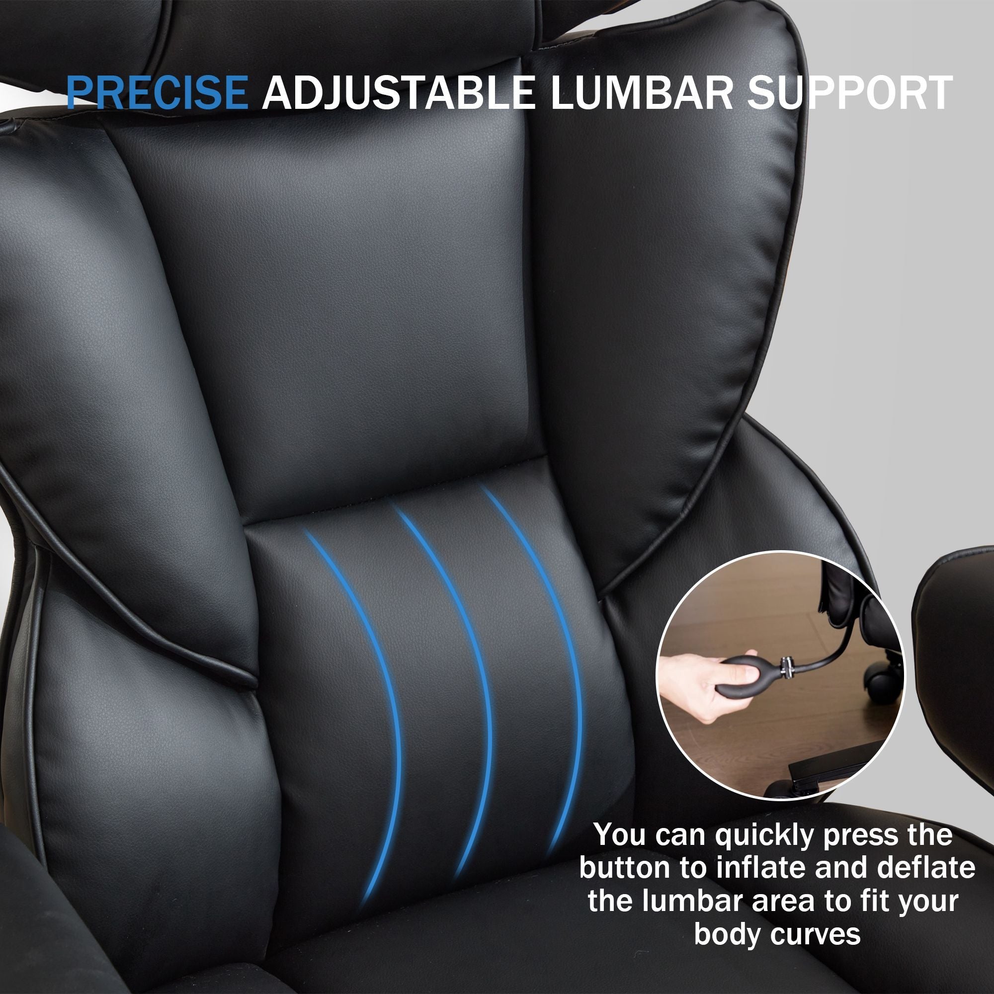 Office Chair with Foot Rest and Waist Lumber Support, Ergonomic Gaming Chair with Adjustable Height Headrest, High-Back Leath