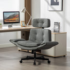 Criss Cross Chair with Adjustable Armrests & Wheels & Headrest, PU Lounge Vanity Desk Chair with Wide Seat for Cross-Legged S
