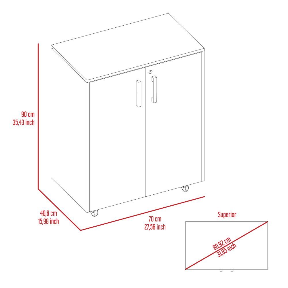 Storage Cabinet, Casters, Double Door, Two Interior Shelves -Black - Grand Goldman