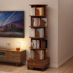 (UPGRADED) Rotating Bookshelf, 360 Display Corner Bookshelf for Small Space, 6 Tier Bookcase Storage Rack with Wheels, Wood Narrow Organizer for Bedroom, Living Room, Study Room, Walnut Brown - Grand Goldman Shop