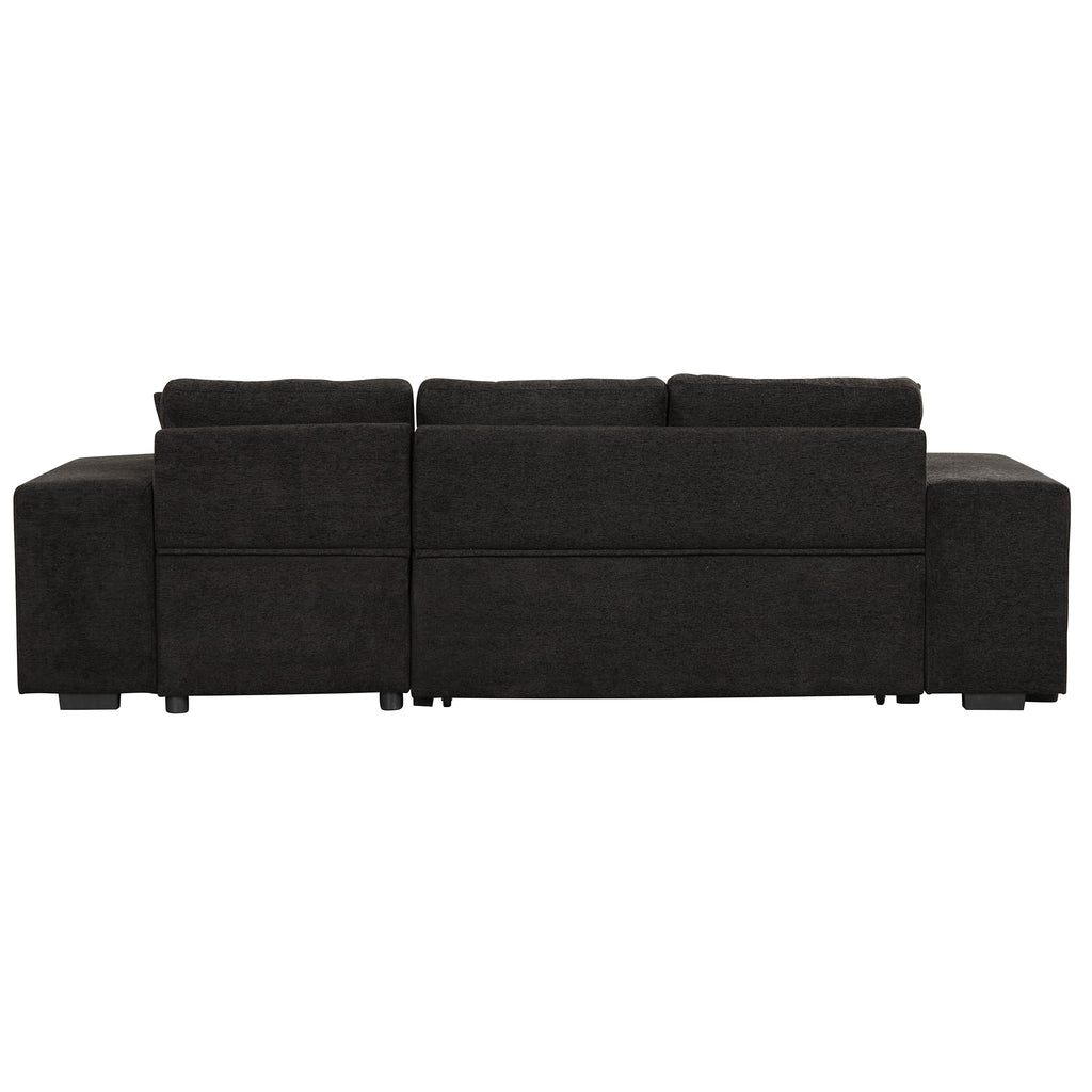 Modern L-Shape 3 Seat Reversible Sectional Couch with Pull Out Sleeper Sofa, Storage Chaise, 2 Stools, Charcoal Grey, Linen Chenille - Grand Goldman Shop