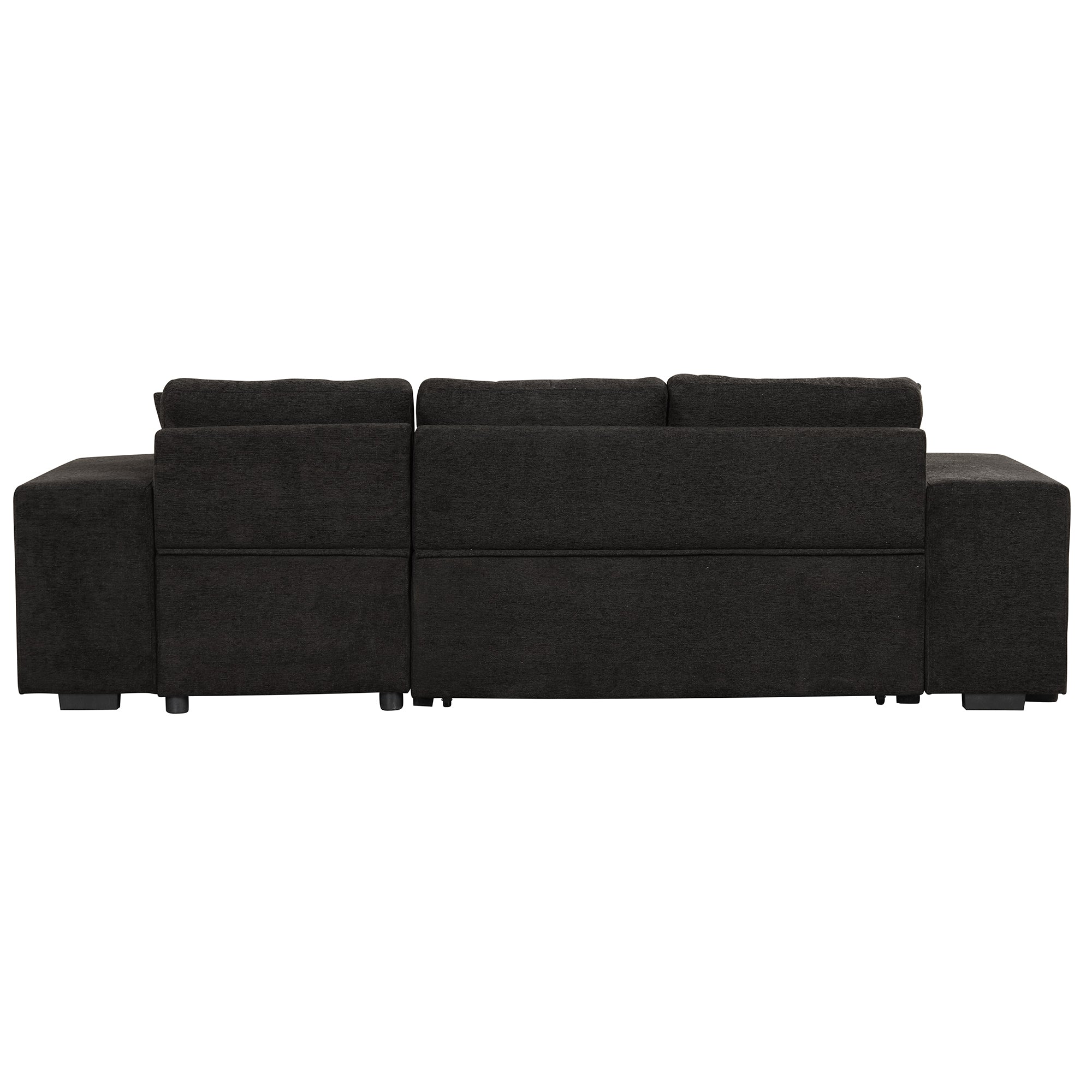 Modern L-Shape 3 Seat Reversible Sectional Couch with Pull Out Sleeper Sofa, Storage Chaise, 2 Stools, Charcoal Grey, Linen Chenille - Grand Goldman Shop