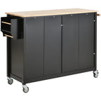 Kitchen Island Cart with Solid Wood Top and Locking Wheels,54.3 Inch Width,4 Door Cabinet and Two Drawers,Spice Rack, Towel Rack (Black) - Grand Goldman Shop