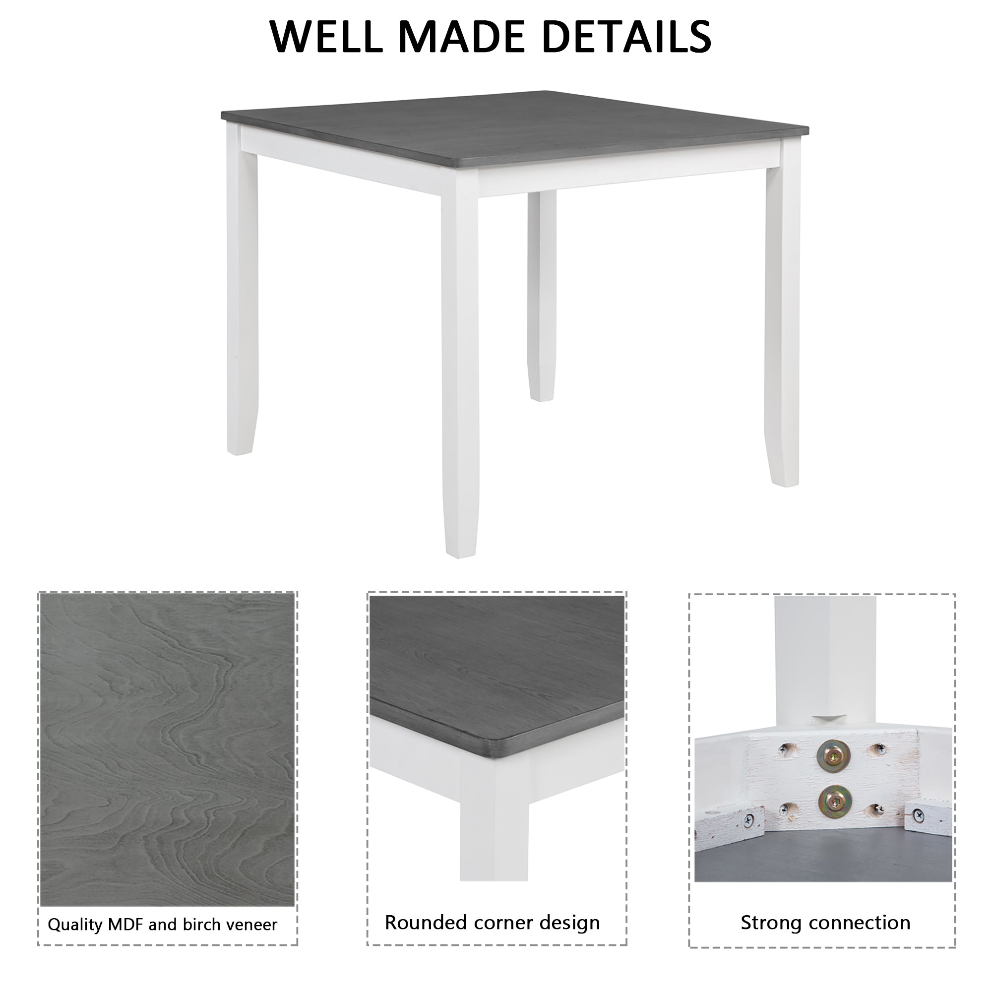 Modern 5-Piece Dining Table Set with 4 Chairs for Kitchen or Dining Room – Grey & White Two-Tone - Grand Goldman Shop