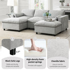 [VIDEO]86.5'' Chenille Modular Sectional Sofa with Storage Pockets, 5 Seat U Shaped Couch Set with Pillows,Free Combination,Modern Cloud Sofa with 2 Movable Ottoman for Living Room,Apartment,3 Colors - Grand Goldman Shop