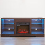 TV Stand Electric Fireplace TV Stand with Glass Shelves, 3D Fireplace TV Stand with LED Lights Wood with USB Charging Outlet Modern Television Table Center for TV up to 32-62' ESP 58''W*15.4''D*24.6 - Grand Goldman Shop