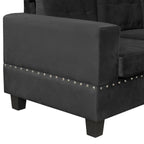 Modern Sectional Sofa with Storage Ottoman, L-Shape Couch with 2 Pillows and Cup Holders, Black Velvet, 105' - Grand Goldman Shop