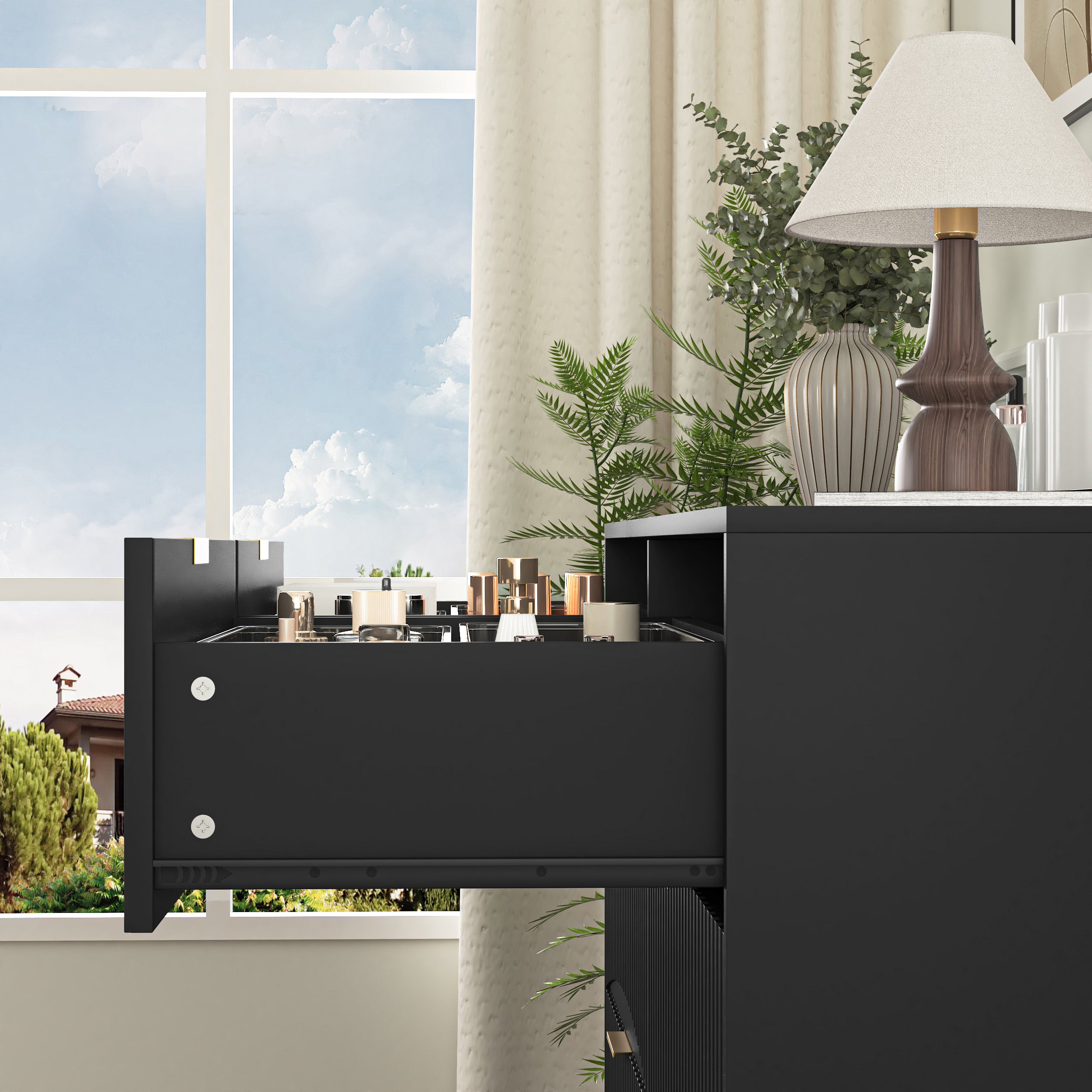 Modern 8 Drawers Dresser Chests for Bedroom,47.2' Wide Wood Chest of Drawers with Gold Metal Handle,Drawer Organizer for Bedroom,Living Room,Hallway and Entryway,Black - Grand Goldman Shop