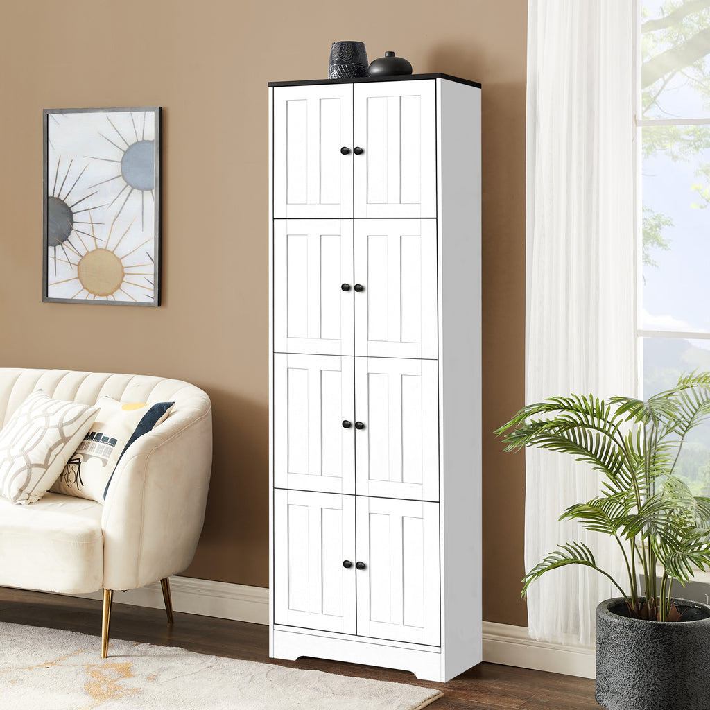 Tall Storage Cabinet with 8 Doors and 4 Shelves, Wall Storage Cabinet for Living Room, Kitchen, Office, Bedroom, Bathroom, White - Grand Goldman Shop