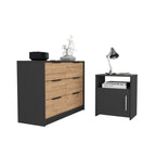 2 Piece Bedroom Set, Egeo 4 Drawer Dresser + Omaha Nightstand, Black / Pine - Grand Goldman Shop