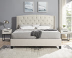 Astral 3-Piece Upholstered Bedroom Set, Tufted Wingback Bed with Two White Nightstands - Grand Goldman Shop