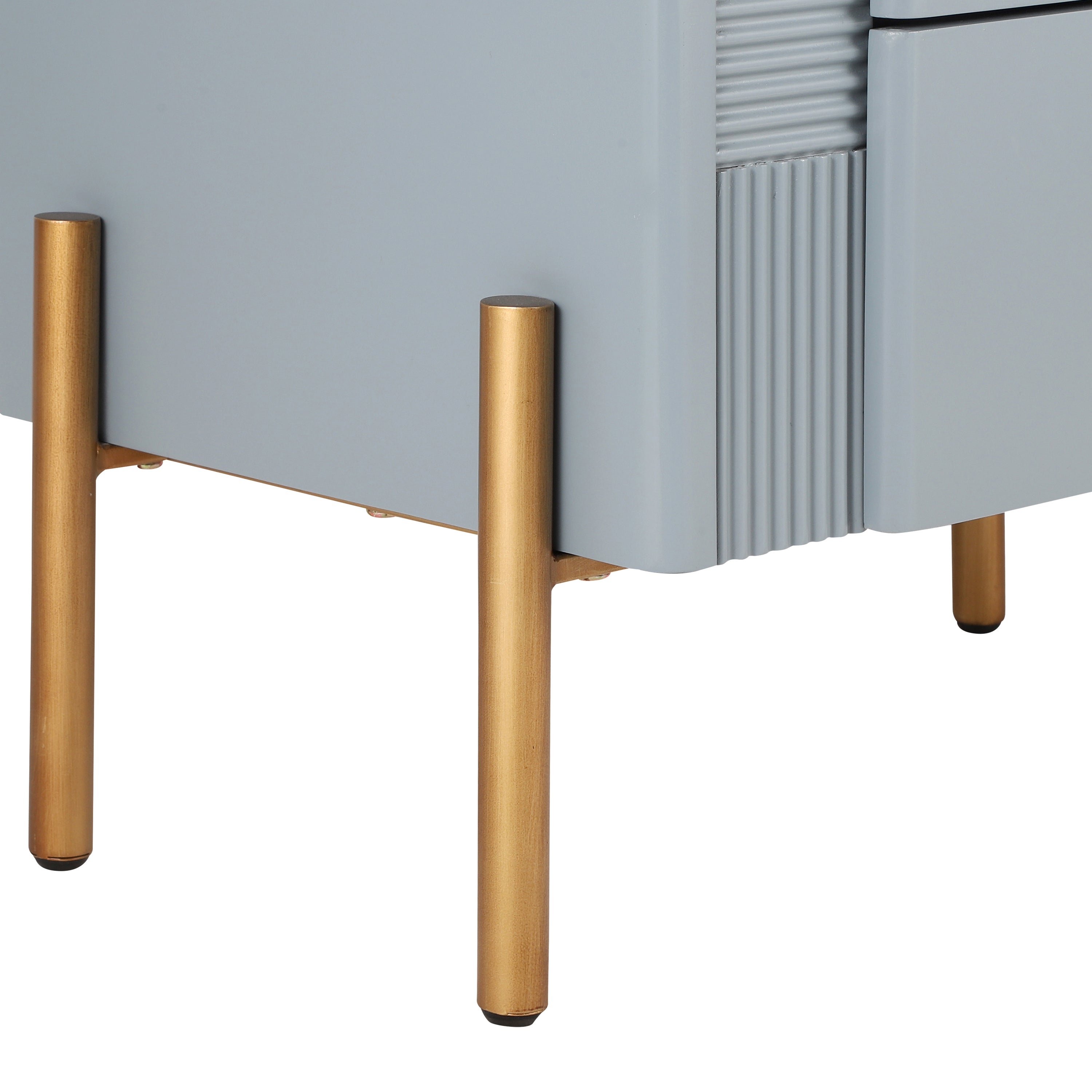 Modern Nightstand with 2 Storage Drawer, Fluted Bedside Table with Golden Metal Handles and Legs, End Table for Living Room and Bedroom, Easy Assembly, Blue - Grand Goldman Shop