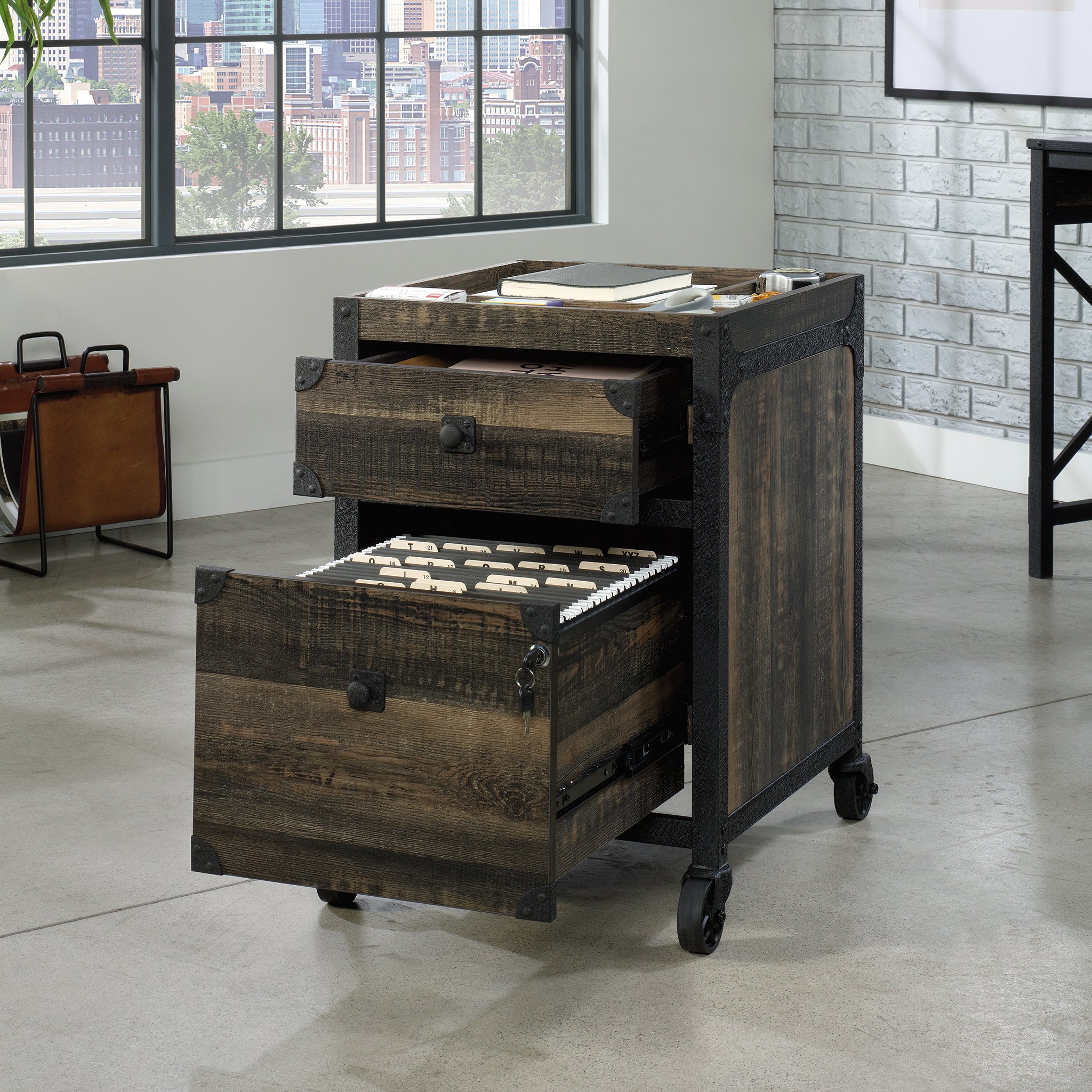 2-Drawer Mobile File Pedestal, Brown finish - Grand Goldman
