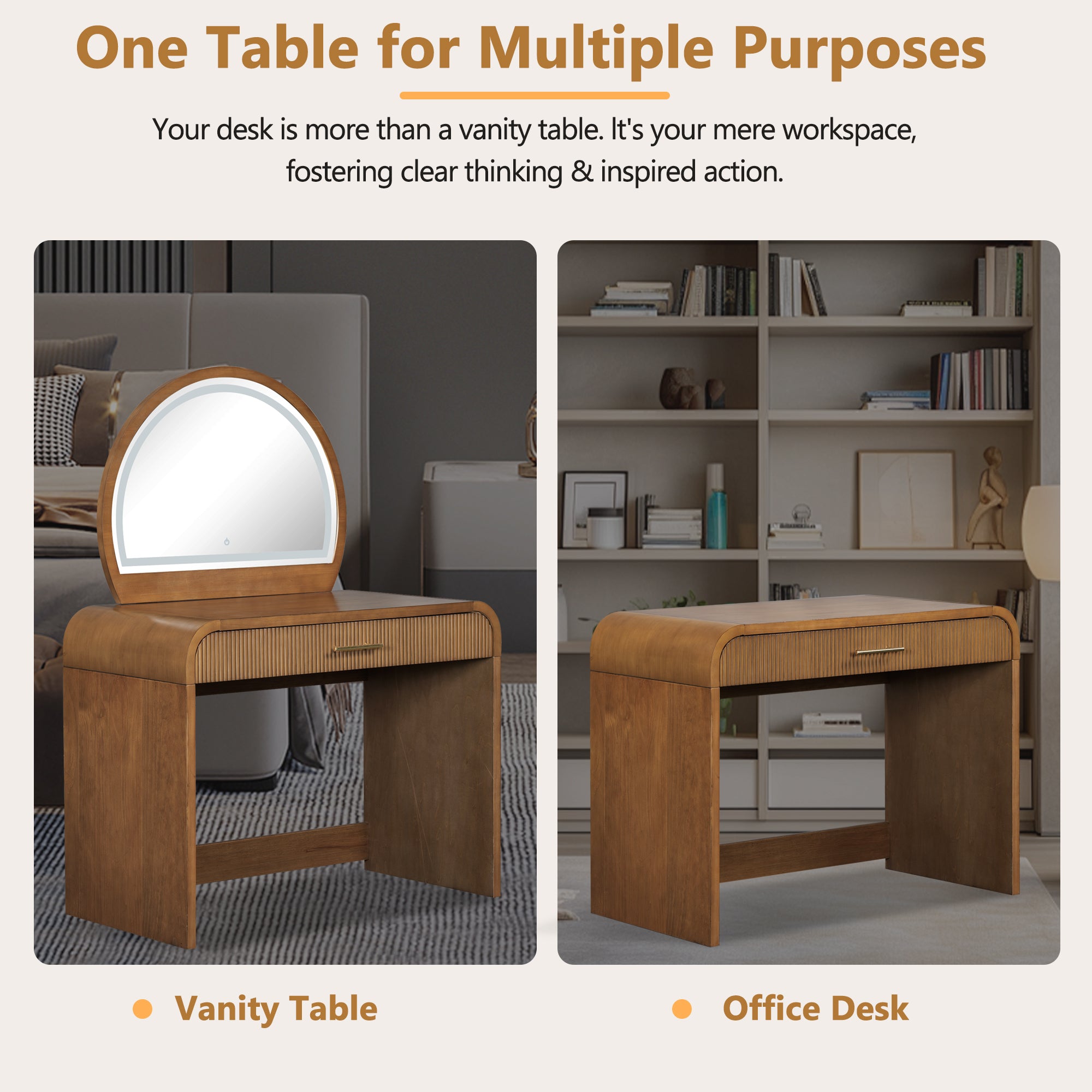 39' Makeup Vanity Table with Mirror Touch Screen Lighted Mirror, Dressing Table with Drawer for Bedroom, Espresso - Grand Goldman Shop