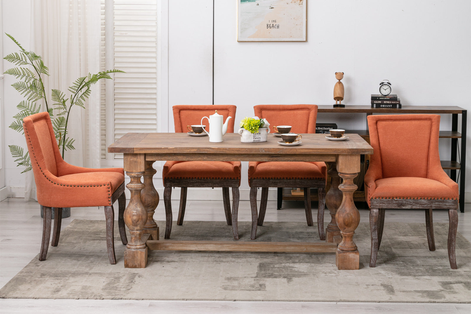 A&A Furniture,Ultra Side Dining Chair，Thickened fabric chairs with neutrally toned solid wood legs， Bronze nail head，Set of 2，Orange - Grand Goldman Shop