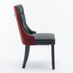 A&A Furniture, Nikki Collection Modern, High-end Tufted Solid Wood Contemporary PU and Velvet Upholstered Dining Chair with Wood Legs Nailhead Trim  2-Pcs Set, Black+WineRed, Burgundy,SW2101BW - Grand Goldman Shop