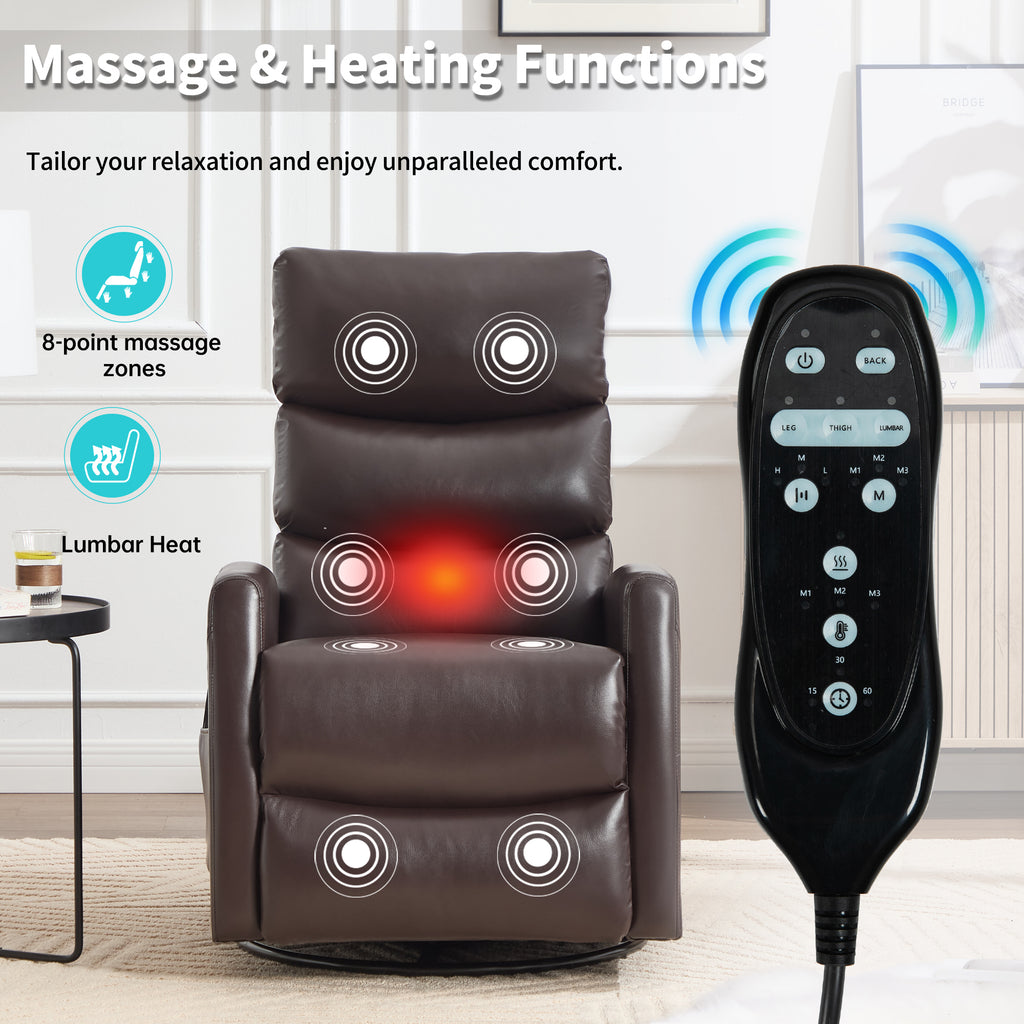 Heat Massage Manual Recliner Chair with Rocker and Swivel in Fabric for Living Room, Brown - Grand Goldman Shop