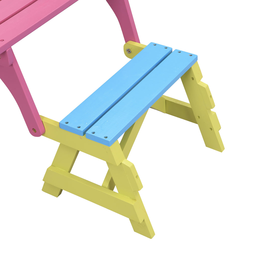 Kids Multi-Functional Arm Chair, Table + 2 Benches All-in-One Set, Blue + Pink, Wood, 40.60 x 20.10 x 18.70 inches | Premium 